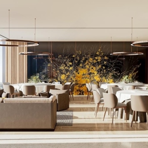 现代酒店餐厅3D模型下载